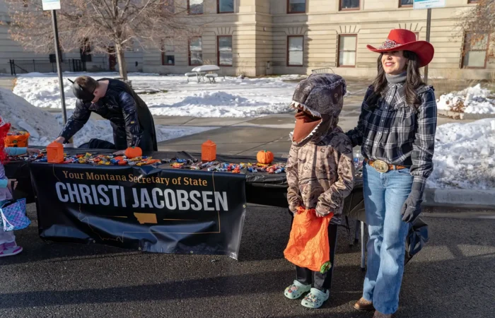 Secretary Christi Jacobsen to host Halloween trick-or-treating at Montana State Capitol 5 Montana Secretary of State Christi Jacobsen visits with trick-or-treaters at the Montana State Capitol.