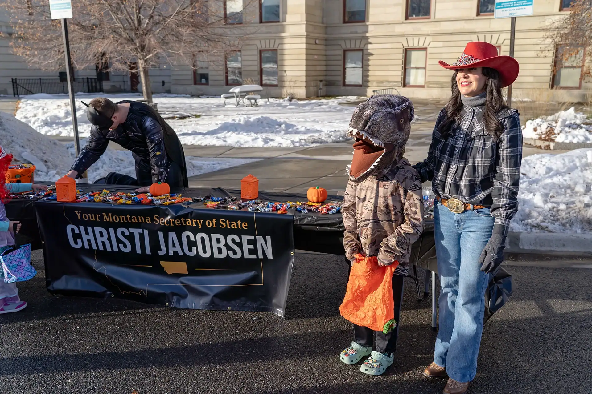 Secretary Christi Jacobsen to host Halloween trick-or-treating at Montana State Capitol 1 Montana Secretary of State Christi Jacobsen visits with trick-or-treaters at the Montana State Capitol.