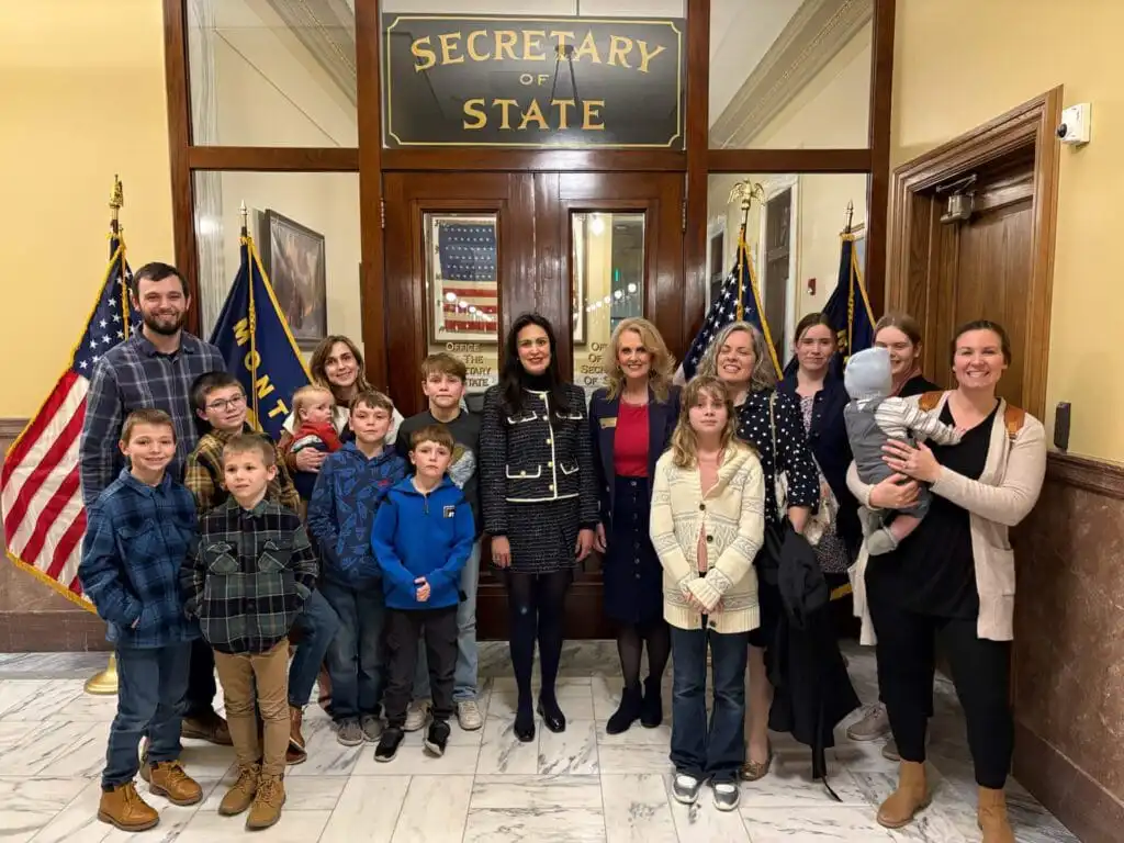 Homeschool students visit with Montana Secretary of State Christi Jacobsen.