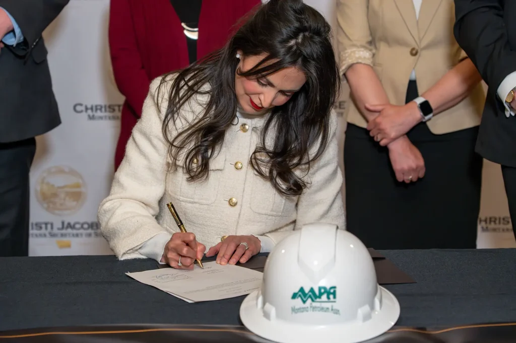 Secretary of State Christi Jacobsen files Montana Petroleum Association key legislation into law.