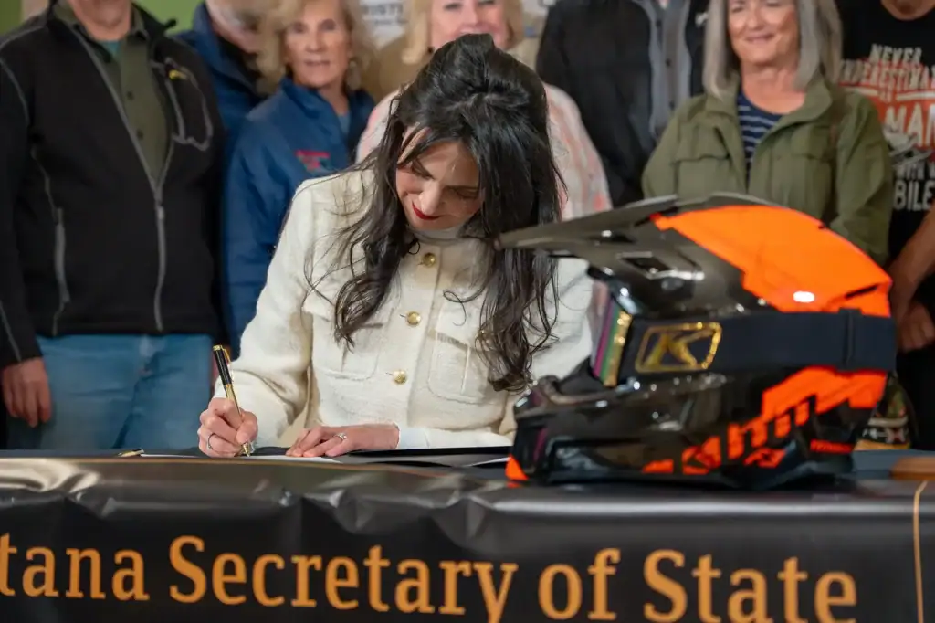 Montana Secretary of State Christi Jacobsen with the Montana Snowmobile Association.