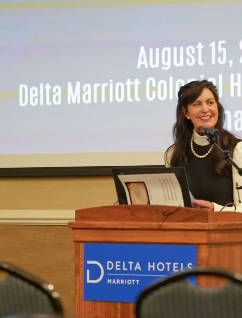 Montana Secretary of State Christi Jacobsen delivers welcoming remarks during the 2024 Montana Notary Conference and e-APP Symposium.