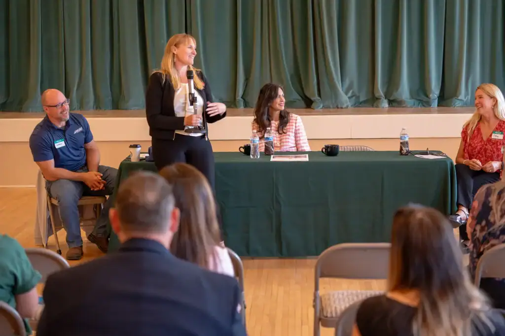 Montana Secretary of State Christi Jacobsen answers questions during an open forum community panel in Hamilton.