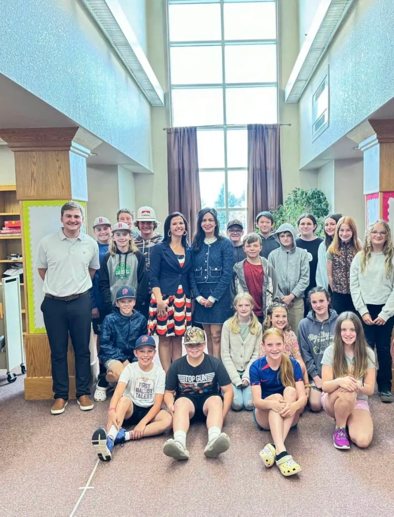 Montana Secretary of State Christi Jacobsen visits students in East Helena.
