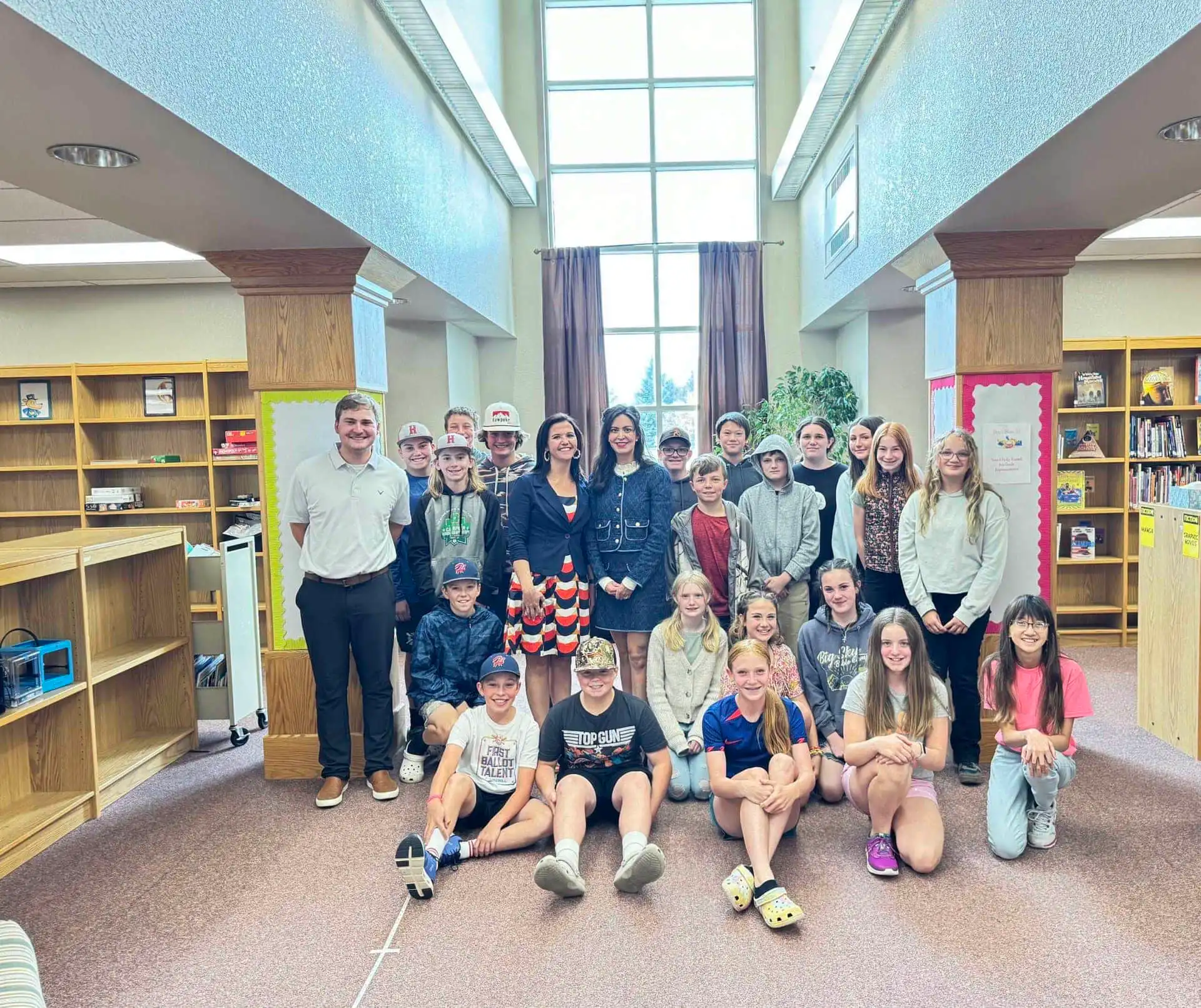 Montana Secretary of State Christi Jacobsen visits students in East Helena.