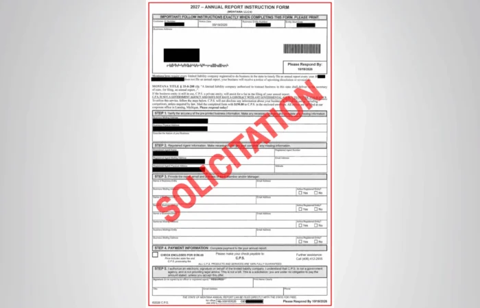 Secretary of State Christi Jacobsen is warning Montana businesses of a solicitation mailing regarding 2027 Annual Reports.