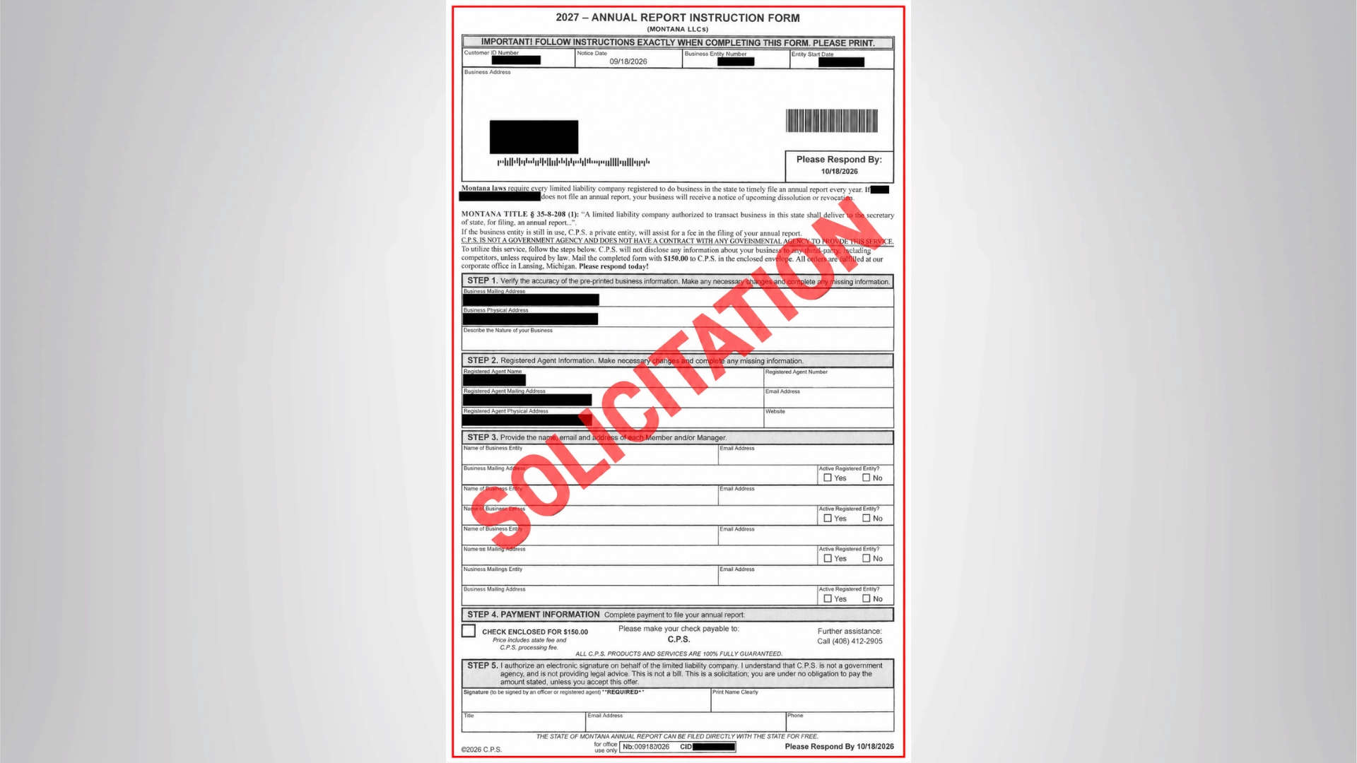 Secretary of State Christi Jacobsen is warning Montana businesses of a solicitation mailing regarding 2027 Annual Reports.