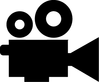 Black silhouette of a classic movie camera with two circular reels on top and a cone-shaped lens on the right, resembling the historic seal often used by the Board of Land Commissioners.
