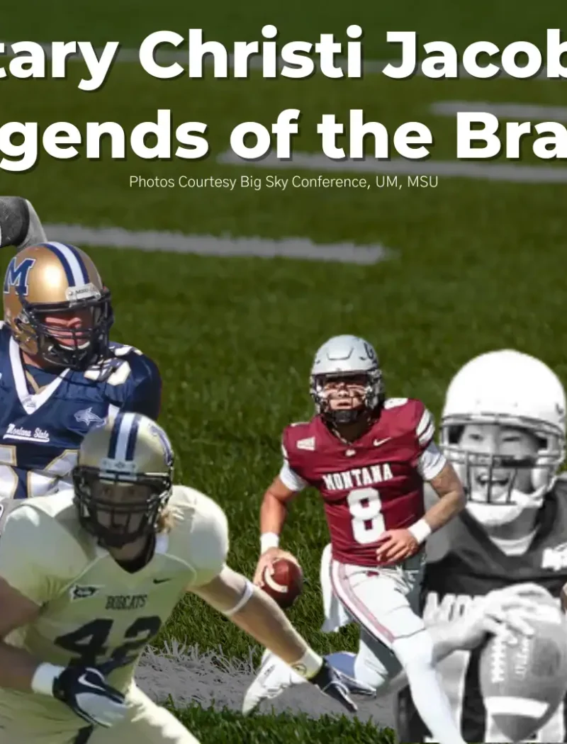 Secretary Christi Jacobsen presents the 'Legends of the Brawl' ahead of the Cat-Griz FCS semifinal football game.