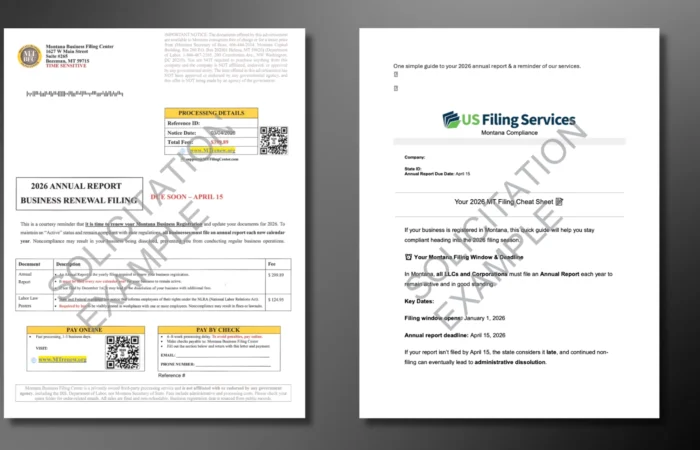 Examples of solicitations being sent to Montana businesses.