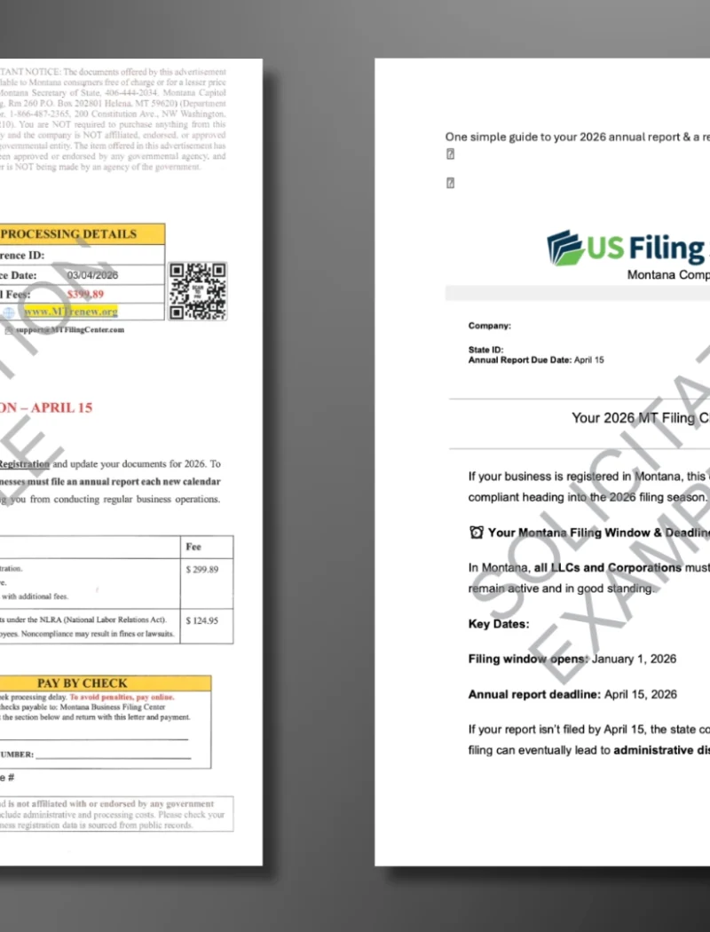 Examples of solicitations being sent to Montana businesses.