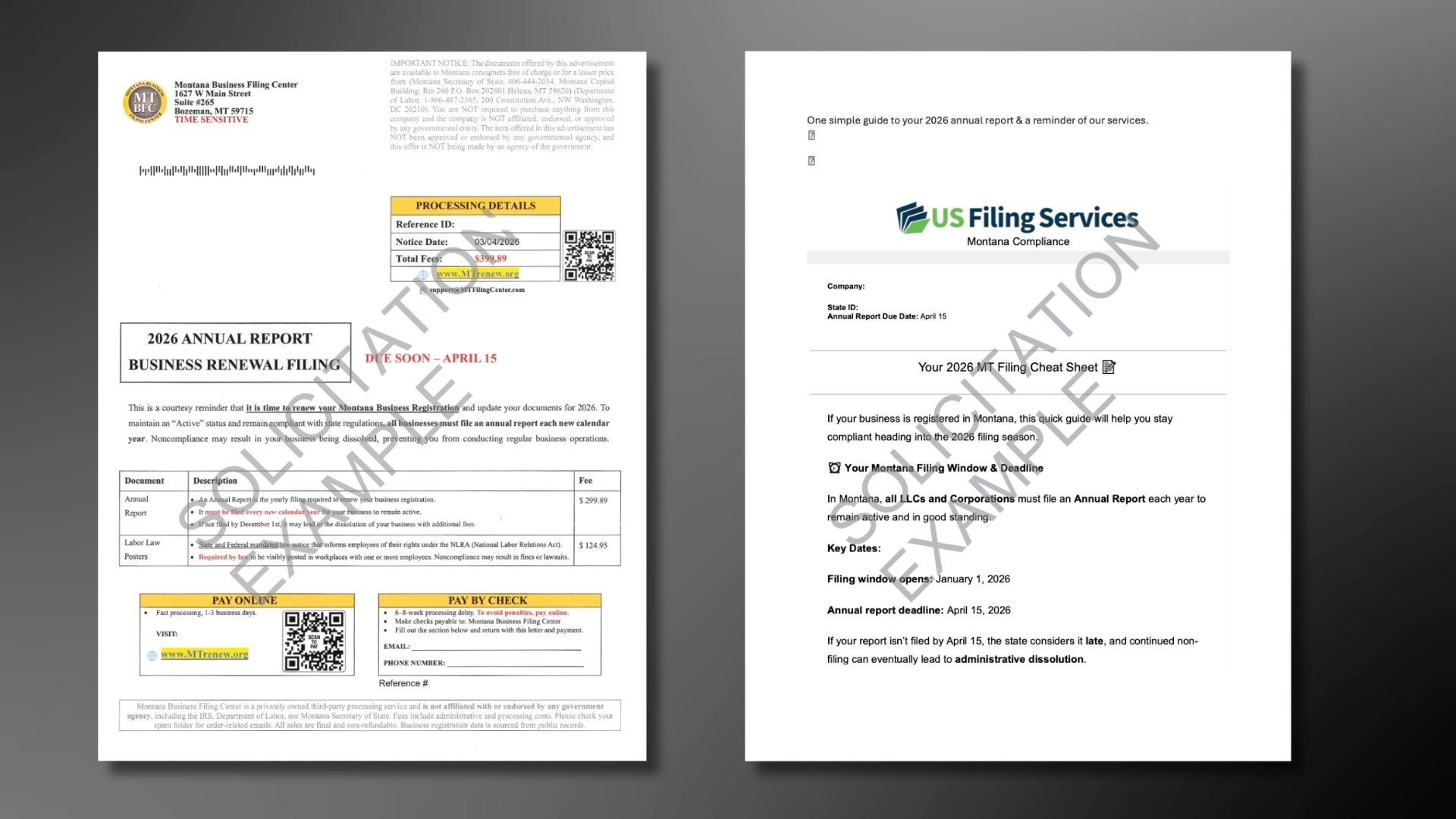 Examples of solicitations being sent to Montana businesses.