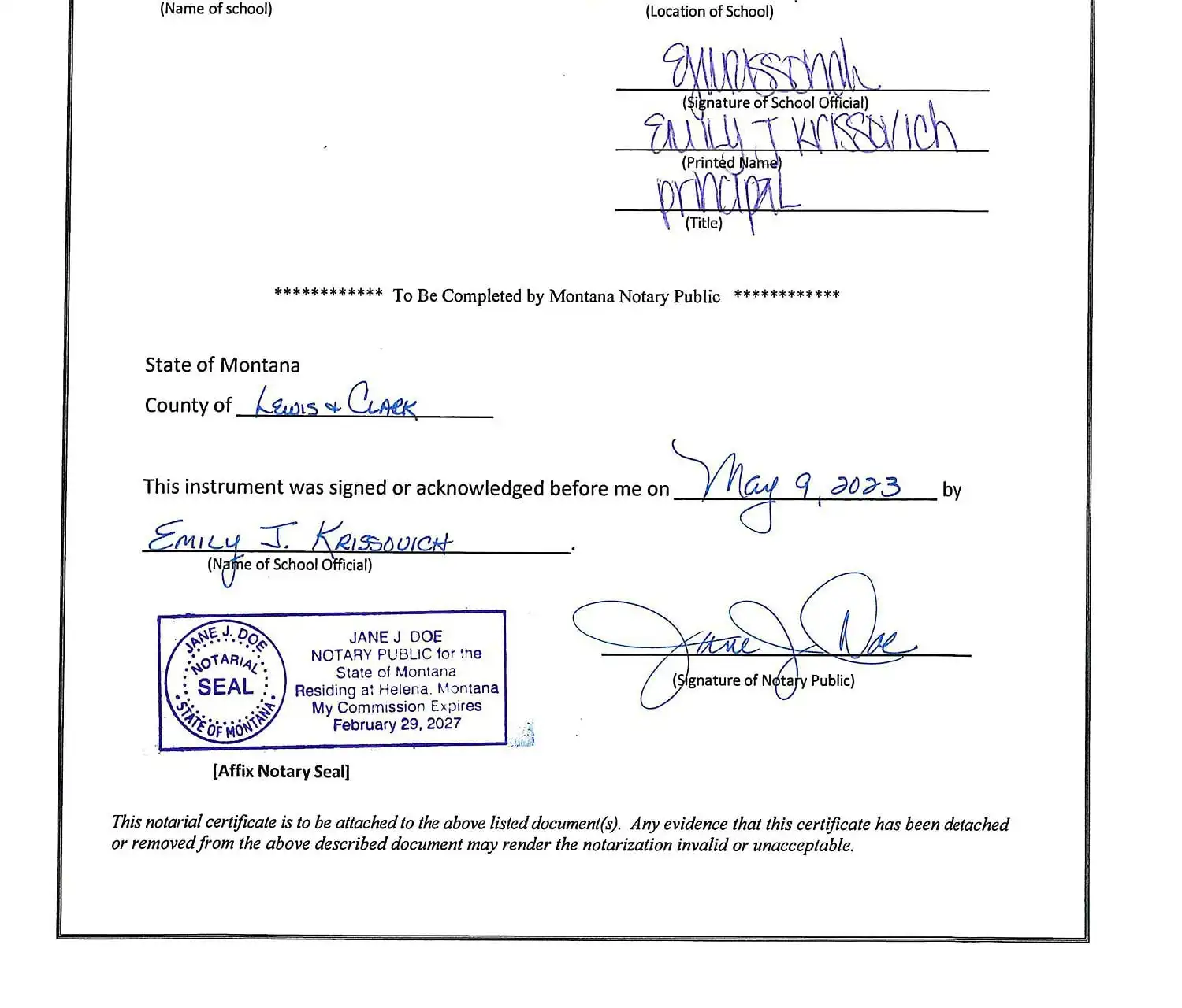 Cert of School Records Image