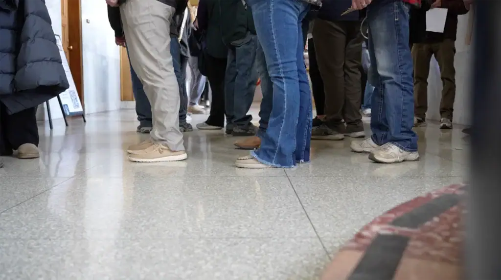 Lines form outside an election office on an Election Day in Montana.