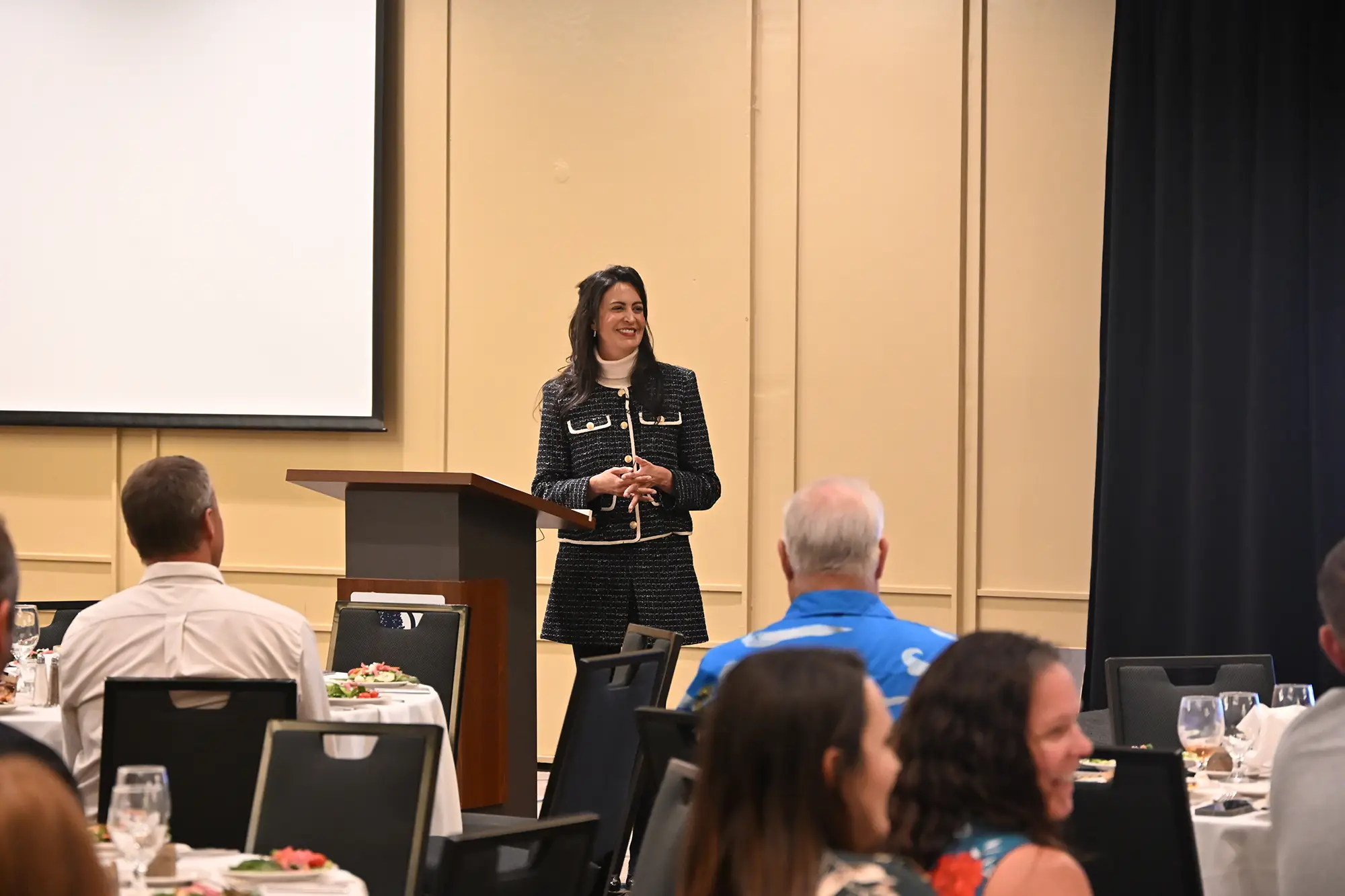 Montana Secretary of State Christi Jacobsen delivers the keynote speech at the Montana Petroleum Association annual meeting.