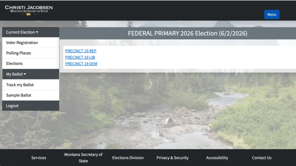 Christi Jacobsen - Montana Secretary of State 12 Sample ballots available to Montana voters for the 2026 Primary Election.