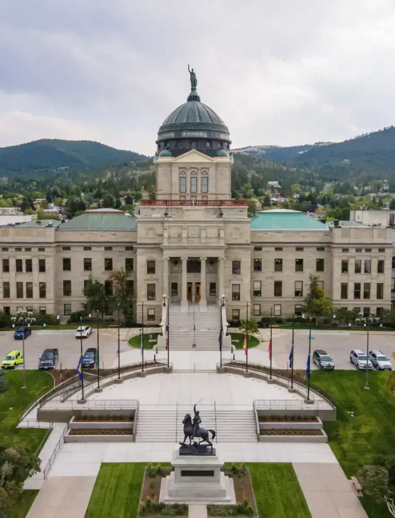 Aerial view of the Montana State Capitol building in Helena.