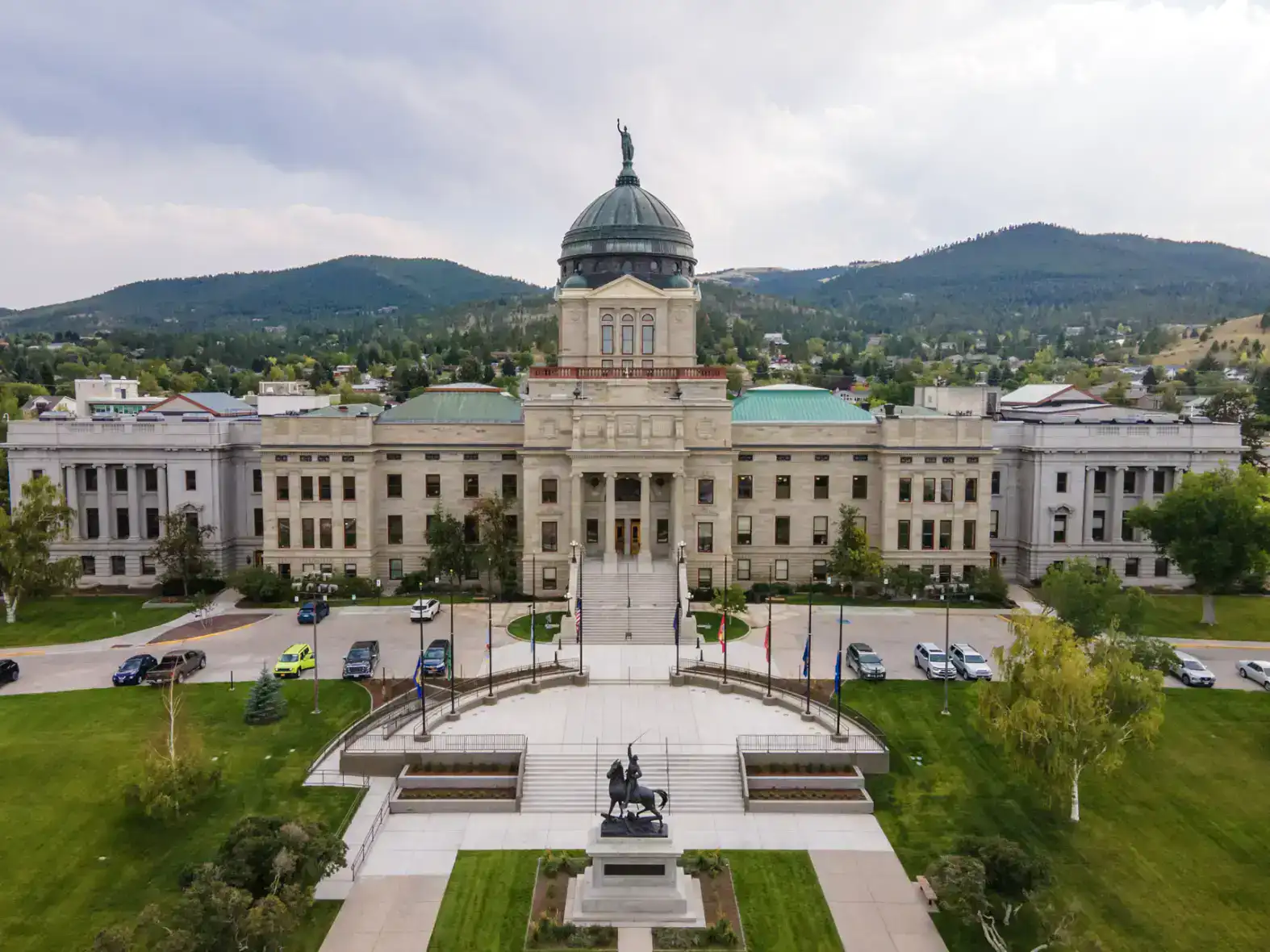 Aerial view of the Montana State Capitol building in Helena.