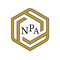 Notary Academy 2 A gold, geometric hexagon outline with interlocking lines forming a stylized, angular design on a black background.