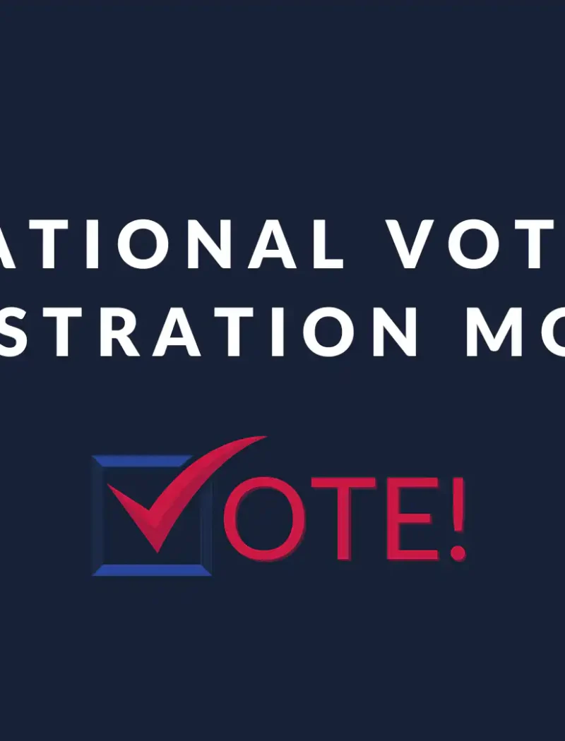 Montana Secretary of State Christi Jacobsen announces September as National Voter Registration Month 4 Dark blue graphic with white text: National Voter Registration Month. A red checkmark forms the V in VOTE! Next to it is the Montana Secretary of State Christi Jacobsen logo.