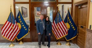 Montana Secretary of State Christi Jacobsen with longtime Montana educator Bob Tipton.