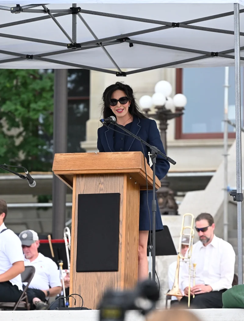 Montana Secretary of State Christi Jacobsen participates in the reading of the Declaration of Independence at the Montana State Capitol on Wednesday, July 8, 2026.