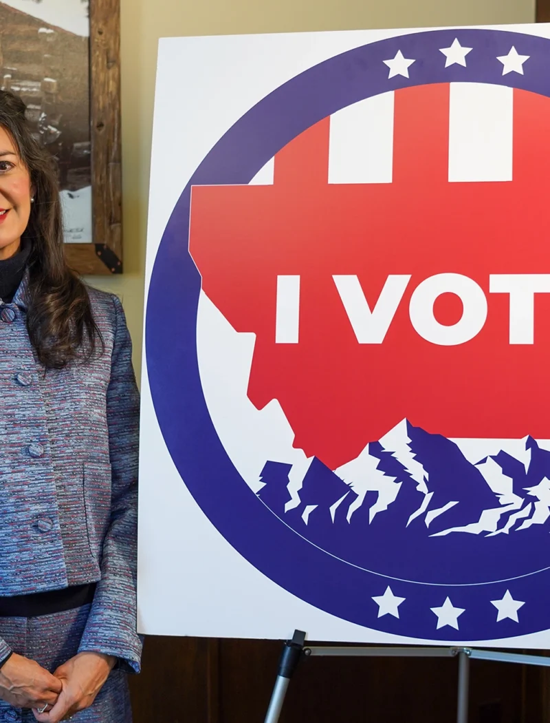 Secretary of State Christi Jacobsen unveiled a new Montana "I Voted" sticker ahead of the 2026 elections.