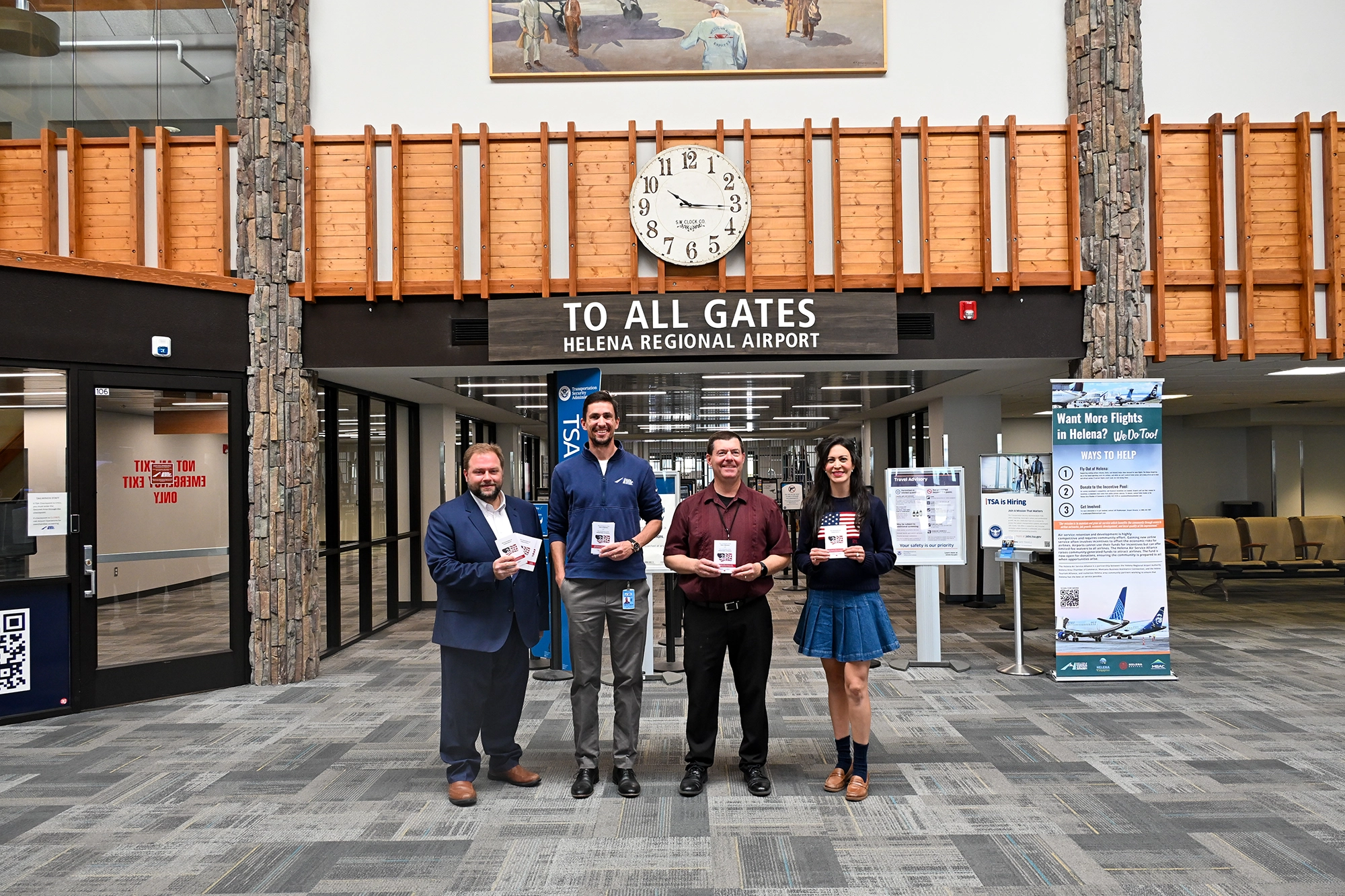 Secretary of State Christi Jacobsen delivered copies of the Declaration of Independence for all passengers departing the Helena Regional Airport on Independence Day. Secretary Jacobsen was joined by officials with the Helena Regional Airport and Chris Averill of Montana's 250th Commission.