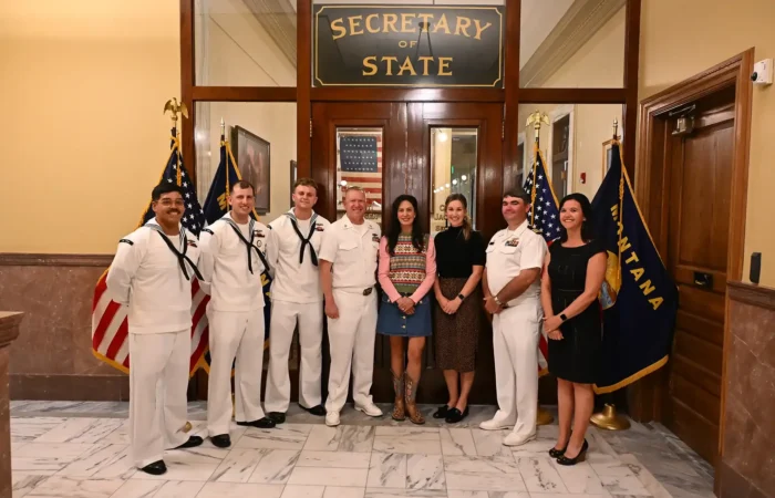 Montana Secretary of State Christi Jacobsen Welcomes USS Montana Leadership to State Capitol 8 Montana Secretary of State Christi Jacobsen welcomed leadership from the USS Montana to the Montana State Capitol.