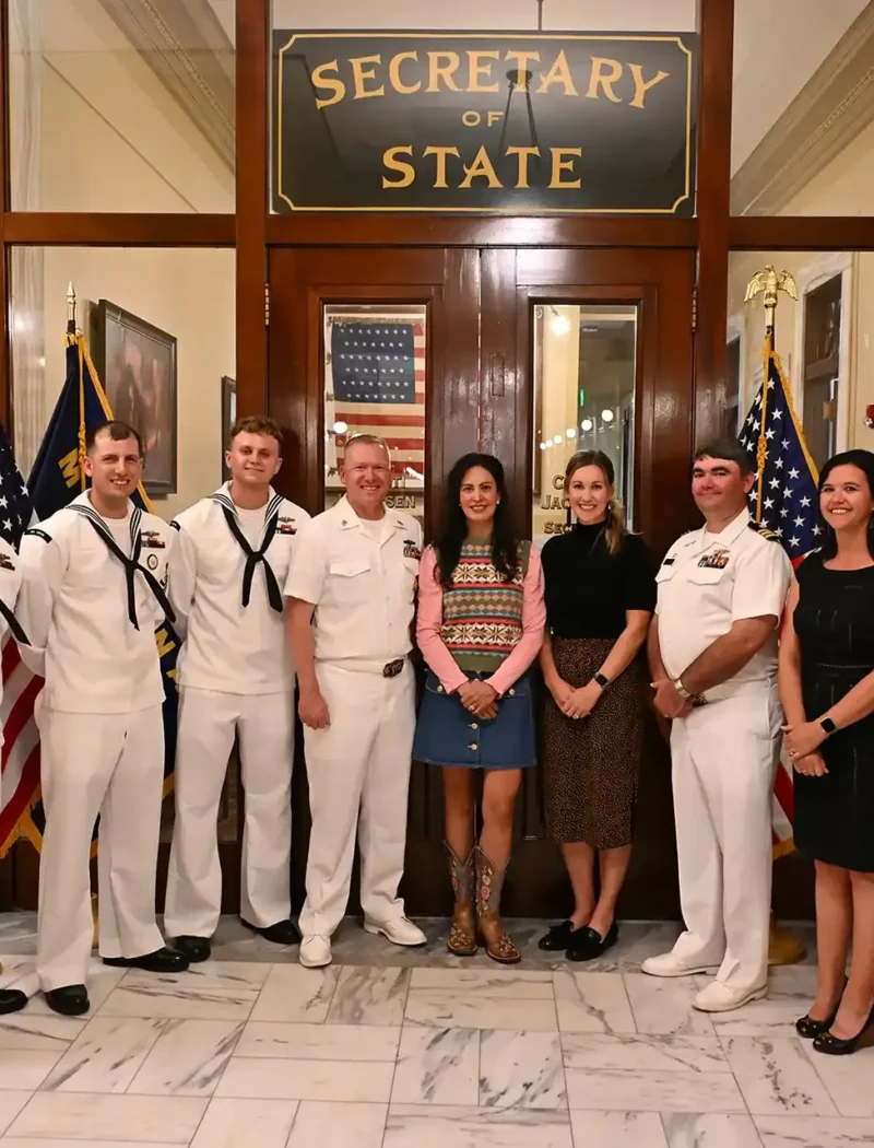 Montana Secretary of State Christi Jacobsen welcomed leadership from the USS Montana to the Montana State Capitol.