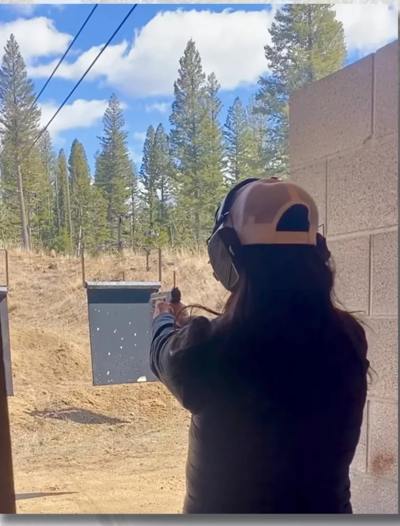 Montana Secretary of State Christi Jacobsen takes aim at a target at one of Montana's shooting facilities. Secretary Jacobsen made a motion for the Land Board to consider a shooting range in Lincoln in western Montana.