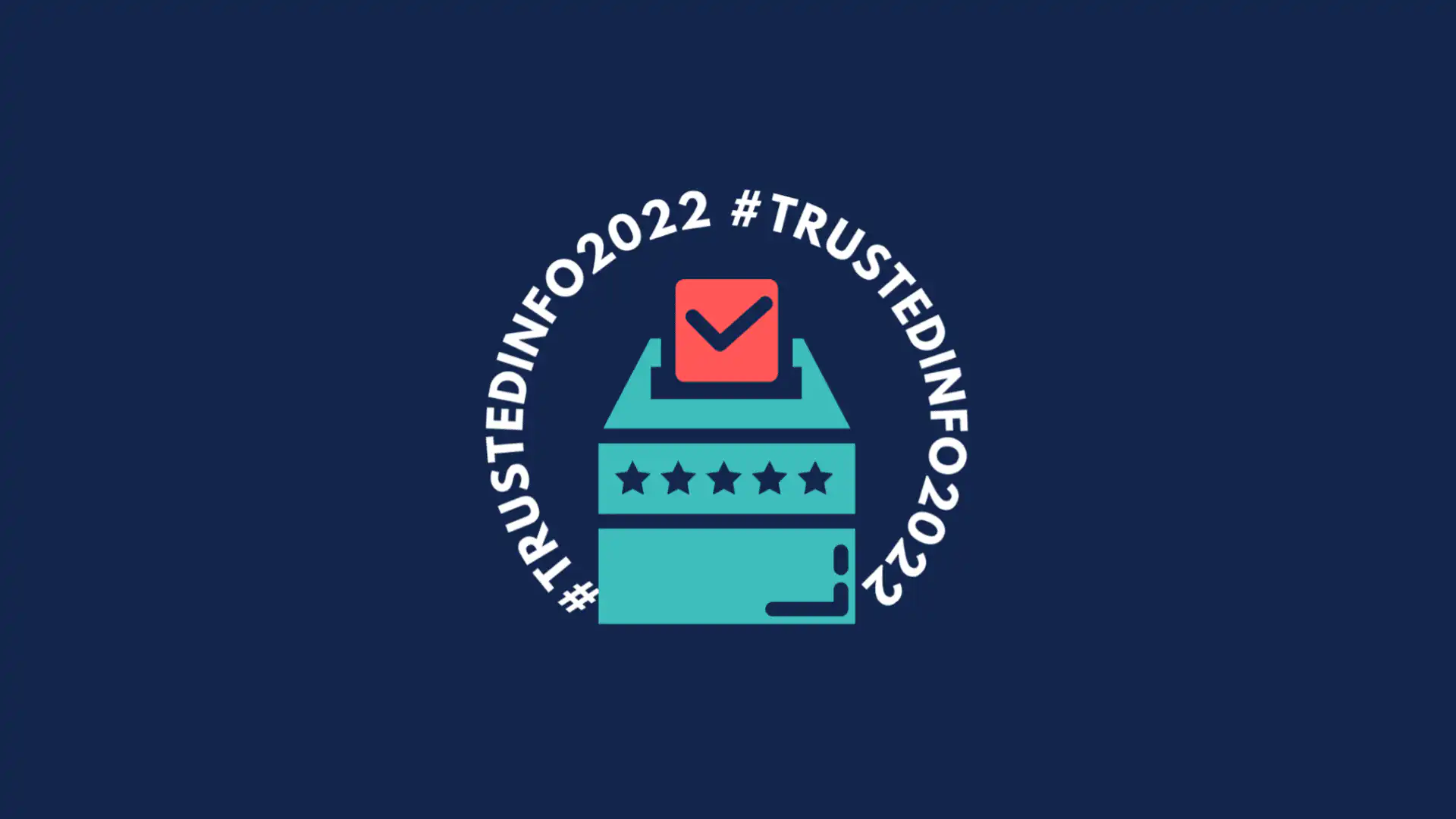 A ballot box with a red ballot featuring a checkmark, surrounded by the hashtag #TRUSTEDINFO2022 in a circular shape on a dark blue background, promotes voter education from the Montana Secretary of State.