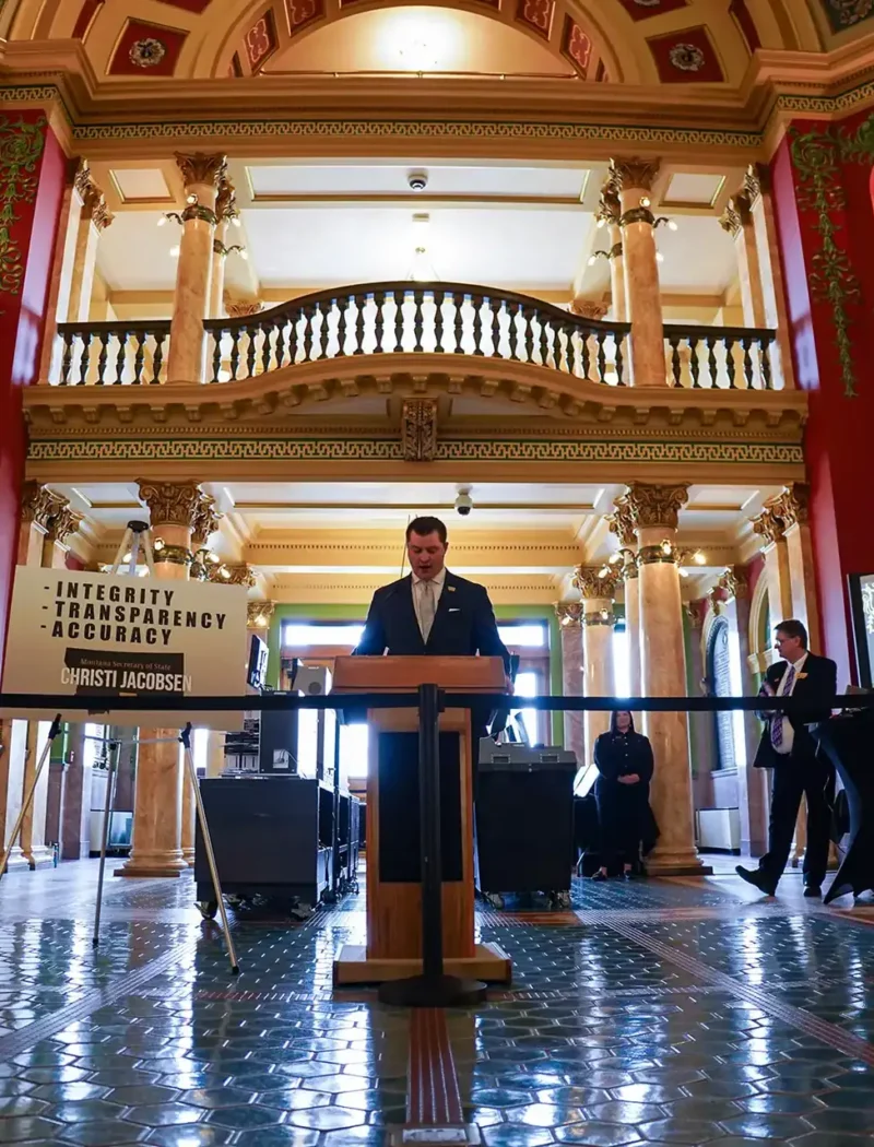 The Montana Election Team independently verified, tested, and certified vote-counting tabulators in the Rotunda of the Montana State Capitol.