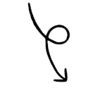 A black, hand-drawn arrow curves upward into a loop before pointing downward and to the right, set against a light gray background.