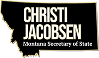 Black outline of Montana with CHRISTI JACOBSEN in large white letters and Montana Secretary of State in smaller text below.