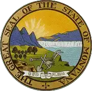 About the State Seal 7 The Great Seal of the State of Montana, featuring a landscape with mountains, a river, a plow, a pickaxe, a shovel, trees, and the motto “Oro y Plata” on a ribbon.